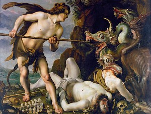 Кадм, убивающий дракона. Хендрик Гольциус (между 1600 и 1617)