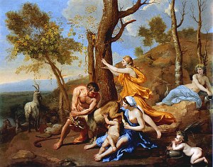 Воспитание Зевса. Художник Никола Пуссен, между 1636 и 1637