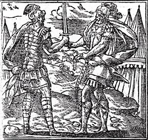 Аякс и Гектор обмениваются дарами. Гравюра 1591 г.