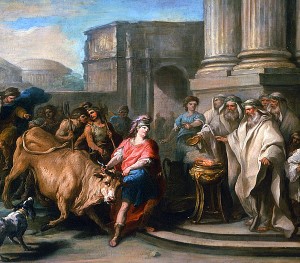 Тесей укрощает марафонского быка. Шарль-Андре ван Лоо, около 1730 г.