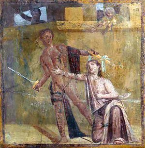 Алкмеон убивает свою мать Эрифилу. Неизвестный художник, ранее 2 века