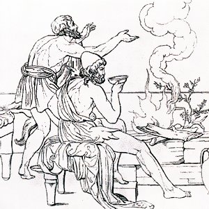 Эвмей и Одиссей, сидящий у огня. Бонавентура Дженелли (1798-1868)