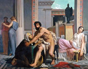 Одиссея узнаёт его няня. Картина Вильяма Бугро, 1848 год