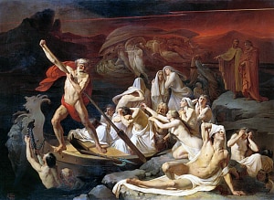 Харон перевозит души через реку Стикс. Художник А. Д. Литовченко, 1861