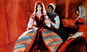 Магуль-Мегери с кинжалом и ядом. Иллюстрация Р. Столярова к сказке М. Ю. Лермонтова «Ашик-Кериб»