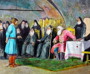 Арсений на суде. Иллюстрация к поэме М. Лермонтова «Боярин Орша». Мастерская картин для волшебных фонарей В. Перес. Конец ХIХ-нач. ХХ в.