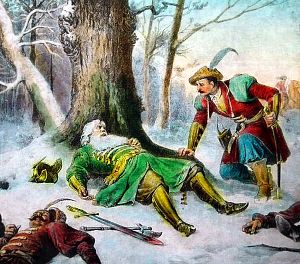 Ты отомщен вполне, давно, а кем и как — не все ль равно? Но лучше мне скажи, молю, где отыщу я дочь твою? Иллюстрация к поэме М. Лермонтова «Боярин Орша». Мастерская картин для волшебных фонарей В. Перес. Конец ХIХ-нач. ХХ в.