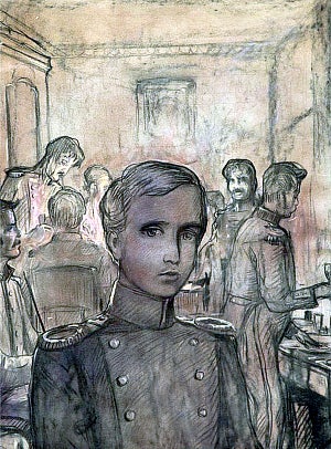 Корнет Саша. Иллюстрация к рассказу Н. С. Лескова «Интересные мужчины». Художник Глазунов Илья Сергеевич, 1973.