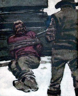 Иллюстрация к рассказу Джека Лондона «Человек со шрамом». Художник П. Пинкисевич, 1976 г.