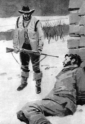 Иллюстрация к рассказу Джека Лондона «Человек со шрамом». Художник П. Пинкисевич, 1961 г.