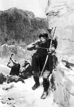 Иллюстрация к рассказу Джека Лондона «До Адама». Художник П. Пинкисевич, 1961 г.