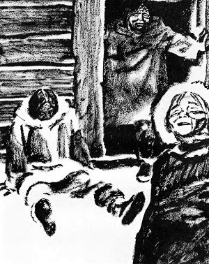 Иллюстрация к рассказу Джека Лондона «Гиперборейский напиток». Художник П. Пинкисевич, 1976 г.