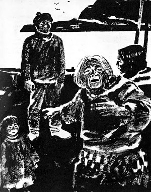 Иллюстрация к рассказу Джека Лондона «Нам-Бок — лжец». Художник П. Пинкисевич, 1976 г.