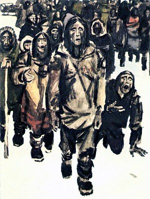 Иллюстрация к циклу рассказов Джека Лондона «Смок и Малыш». П. Пинкисевич, 1976 г.