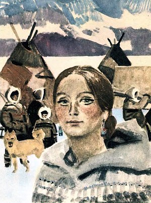 Иллюстрация к циклу рассказов Джека Лондона «Смок и Малыш». Художник П. Пинкисевич, 1976 г.