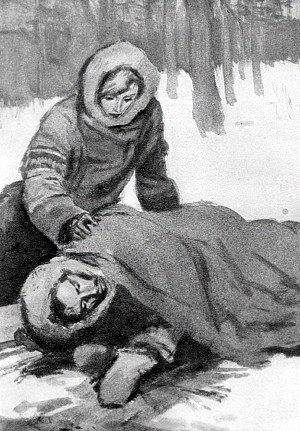Иллюстрация к циклу рассказов Джека Лондона «Смок и Малыш». П. Пинкисевич, 1961 г.