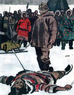 Иллюстрация к рассказу Джека Лондона «Сын Волка». Художник П. Пинкисевич, 1976 г.