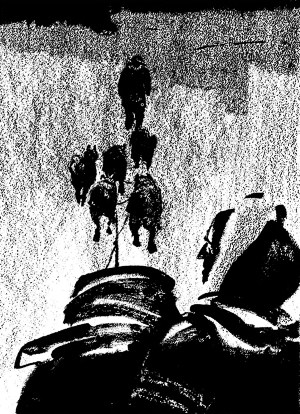 Иллюстрация к роману Джека Лондона «Время-не-ждет». П. Пинкисевич, 1976 г.