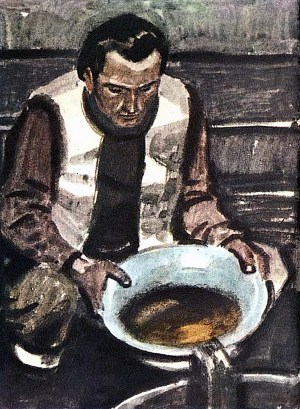 Иллюстрация П. Пинкисевича к роману Джека Лондона «Время-не-ждет». 1976 г.