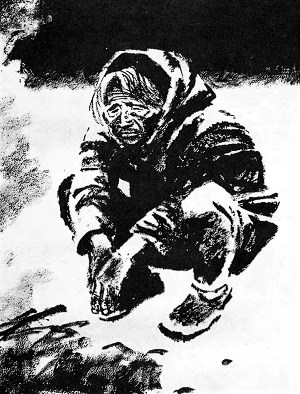 Иллюстрация к рассказу Джека Лондона «Закон жизни». Художник П. Пинкисевич, 1976 г.