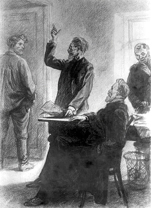 Иллюстрация художника Дехтерева к рассказу А. М. Горького «Озорник». Середина XX века.