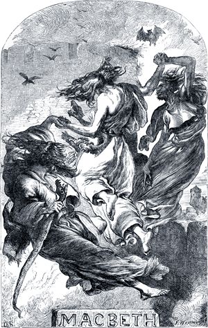 Три ведьмы. Иллюстрация Генри Кортни Селуса (1864) к трагедии Уильяма Шекспира «Макбет» (1606)