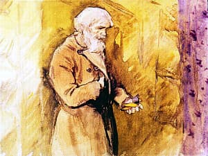 — А я тебе гостинца принес, косому плуту... Иллюстрация к рассказу Д. Н. Мамина-Сибиряка «Богач и Ерёмка». Художник Л. Панова, 1971
