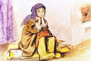 Ксюша. Иллюстрация к рассказу Д. Н. Мамина-Сибиряка «Богач и Ерёмка». Художник Л. Панова, 1971