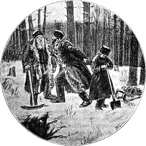 — А вот он!.. — указал Лукич на Никиту. — Вся Мурзинка знает, как он камни у нас ворует. Да... Иллюстрация к рассказу Д. Н. Мамина-Сибиряка «Дорогой камень». Художник А. А. Кучеренко, 1912 г.