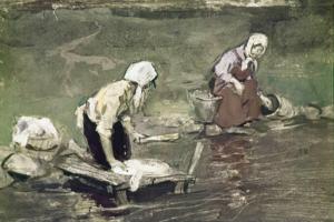 — Видно, Емеля на охоту собрался, — говорили в деревне бабы. Иллюстрация Р. Столярова к рассказу «Емеля-охотник» Д. Мамина-Сибиряка
