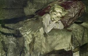 — Так он убежал, олененок-то? Иллюстрация Р. Столярова к рассказу «Емеля-охотник» Д. Мамина-Сибиряка
