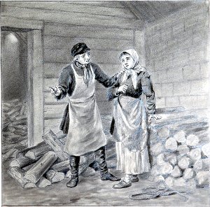Антошка и Федорка. Иллюстрация к рассказу Д. Н. Мамина-Сибиряка «Кормилец». Художник Турлыгин Яков Прокопьевич (1858-1909)