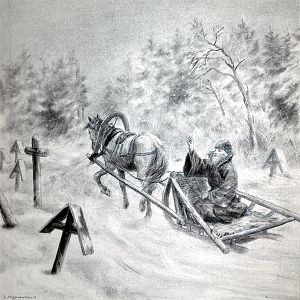 Иллюстрация к рассказу Д. Н. Мамина-Сибиряка «Последняя треба». Художник Турлыгин Яков Прокопьевич, начало 20 века