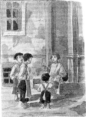 Васька рассказывает про деревню. Иллюстрация к рассказу Д. Н. Мамина-Сибиряка «В каменном колодце». Издание 1913 г.