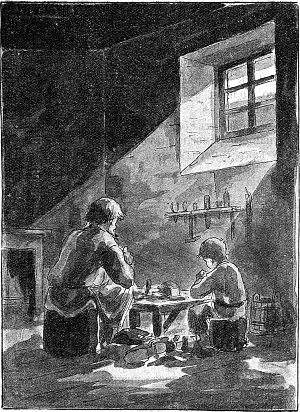 Колька в мастерской сапожника. Иллюстрация к рассказу Д. Н. Мамина-Сибиряка «В каменном колодце». Издание 1913 г.