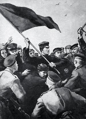 Первомайская демонстрация. Иллюстрация к роману М. Горького «Мать». Кукрыниксы, середина XX века.