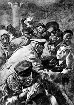 Арест Ниловны. Иллюстрация к роману М. Горького «Мать». Художник Б. В. Иогансон, 1937