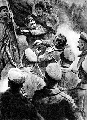 Первомайская демонстрация. Иллюстрация к роману М. Горького «Мать». Художник Б. В. Иогансон, 1937