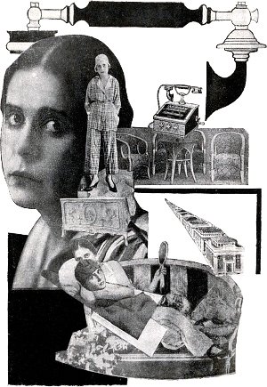 В постели она, она лежит, — он. На столе телефон. Иллюстрация к поэме В. Маяковского «Про это». Фото-монтаж конструктивиста Родченко, 1923