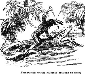 Незнакомый юноша внезапно прыгнул на спину... Иллюстрация к роману Майна Рида «Оцеола, вождь семинолов». Издание 1956 г.