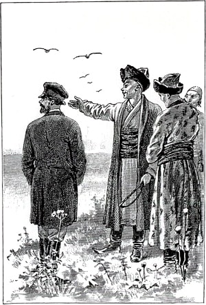 Пахом и башкирцы. Иллюстрация к рассказу Л. Н. Толстого «Много ли человеку земли нужно?». Рисунок для обложки. Неизвестный автор. Конец ХIХ — начало ХХ века.
