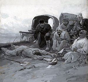Пахом и башкирцы. Иллюстрация А. Апсита к рассказу Л. Толстого «Много ли человеку земли нужно»