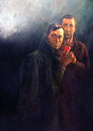 Муса Джалиль и Андре Тиммерманс. Художник Бикташев Наки, 1970 г.