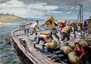 Разгрузка баржи. Иллюстрация к повести М. Горького «Мои университеты». Боим Соломон Самсонович, 1950 г.