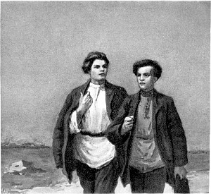 А. Пешков и Н. Федосеев. Иллюстрация к повести М. Горького «Мои университеты». Н. А. Шеберстов, 1949 г.