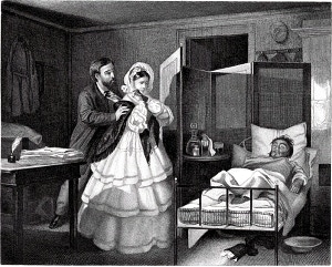 Она всплеснула руками и окаменела. Иллюстрация к роману И. С. Тургенева «Накануне». Художник Н. Д. Дмитриев-Оренбургский, 1865 г.