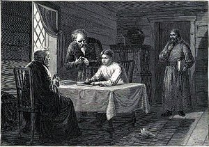 Литературный альбом. «Недоросль», комедия Д. И. Фонвизина (Д. III, явл. VII). Художник А. Земцов, гравер Ю. Барановский, 1880-е гг.