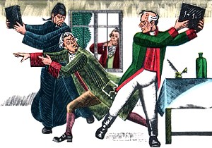 Кутейкин, Вральман и Цыфиркин. Иллюстрация Е. Суматохина к комедии Фонвизина «Недоросль»