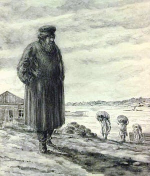 Горе старого Наума. Художник Б. А. Протоклитов, 1950 г.