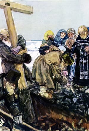 Как водится, в яму спустили, засыпали Прокла землей... Иллюстрация А. А. Пластова к поэме Н. А. Некрасова «Мороз, Красный Нос»